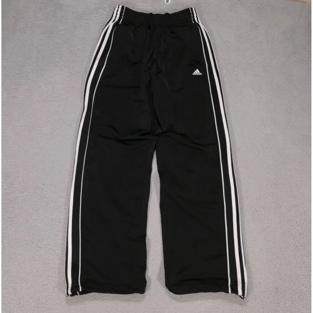 Adidas Track Pants Black/White 3 Stripe Hip Hop y2k Baggy Skate Size S (30x29)